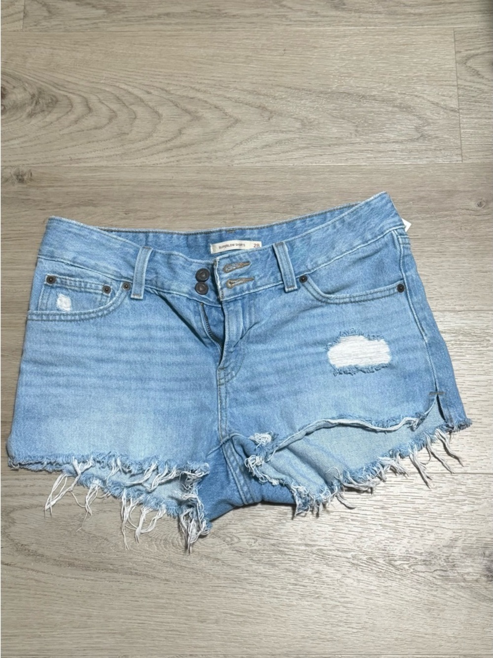 Levi's Light Blue Distressed Denim Cutoff Shorts